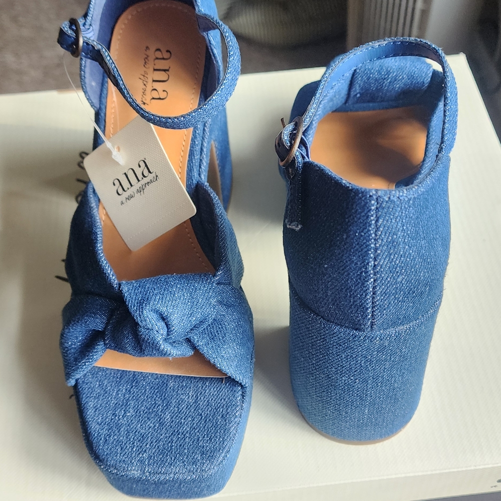 a.n.a Blue Platform Sandals with Crisscross Straps